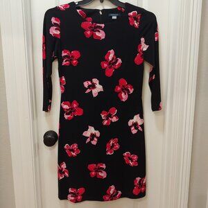 TOMMY HILFIGER 3/4 Sleeve Jersey Shift Dress Black & Red Floral Size 4